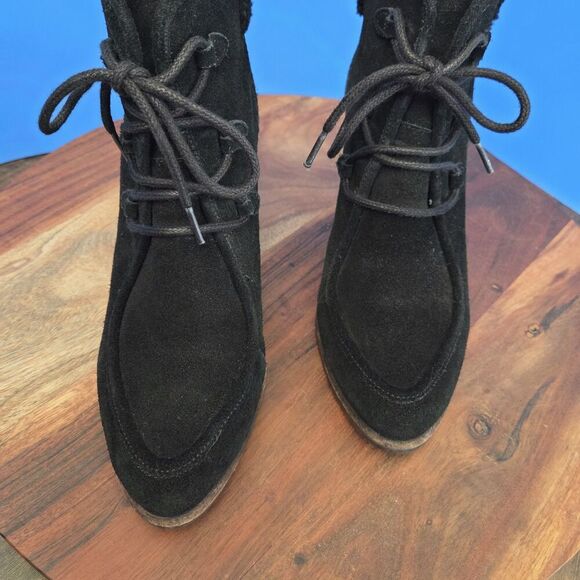 UGG Boots Analise Ankle Boot Women's 9.5 Suede Upper Sheepskin Block Heel Black - Picture 9 of 13